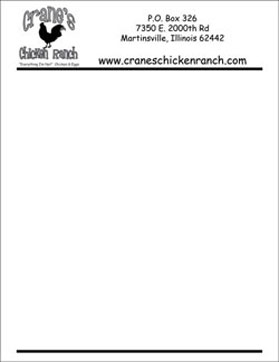 crane's chicken ranch, martinsville, leterhead, letterhead design, tara darcy designs, westfield, il