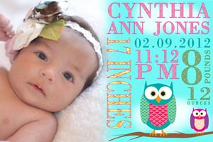 Printable Subway Art Birth Announcement with Photo and Owls